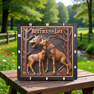 Wolf Deer Pair Woodland Square Wall Clock