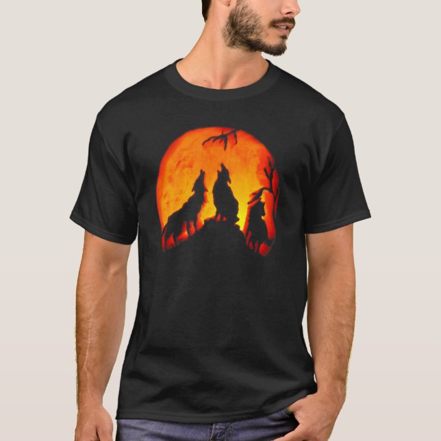 Wolf Dog Moon Pumpkin Carving Boy Girl Party Scary T-Shirt (Front)