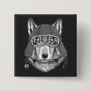 Wolf Dog Motorcycle Rider 2 Inch Square Button
