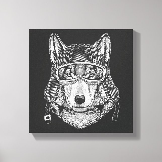Wolf Dog Motorcycle Rider Canvas Print (Front)