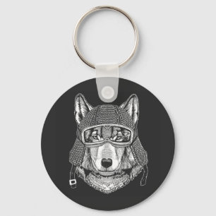 Wolf Dog Motorcycle Rider Keychain