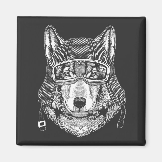 Wolf Dog Motorcycle Rider Magnet (Front)