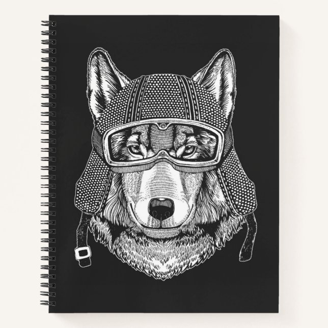 Wolf Dog Motorcycle Rider Notebook (Front)
