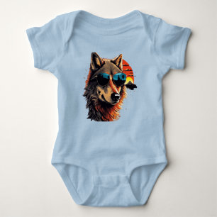 Wolf dog with sunglasses in the sunset gift ideas baby bodysuit