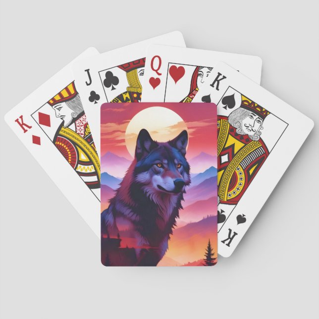 Wolf Double Exposure Animal Nature Wilderness Wild Playing Cards (Back)