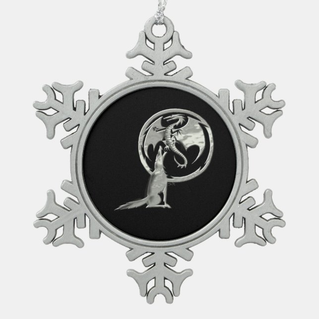 Wolf & Dragon argent noir d'étain flocon ornement (Devant)