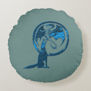 Wolf & Dragon Bleu rond coussin en coton bleu