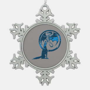 Wolf & Dragon blue pewter snowflake ornament