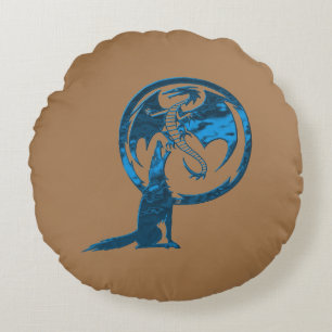 Wolf & Dragon Blue round tan cotton pillow