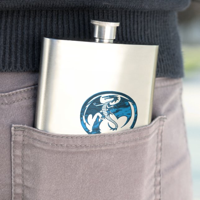 Wolf & Dragon blue stainless steel flask (In Situ)