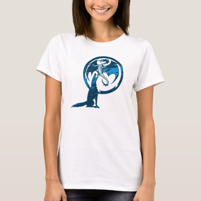 Wolf & Dragon blue women white t-shirt (Front)