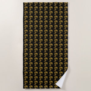 Wolf & Dragon Gold black beach towel