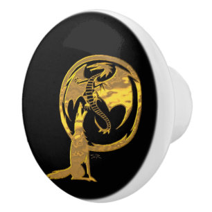 Wolf & Dragon Gold black ceramic knob
