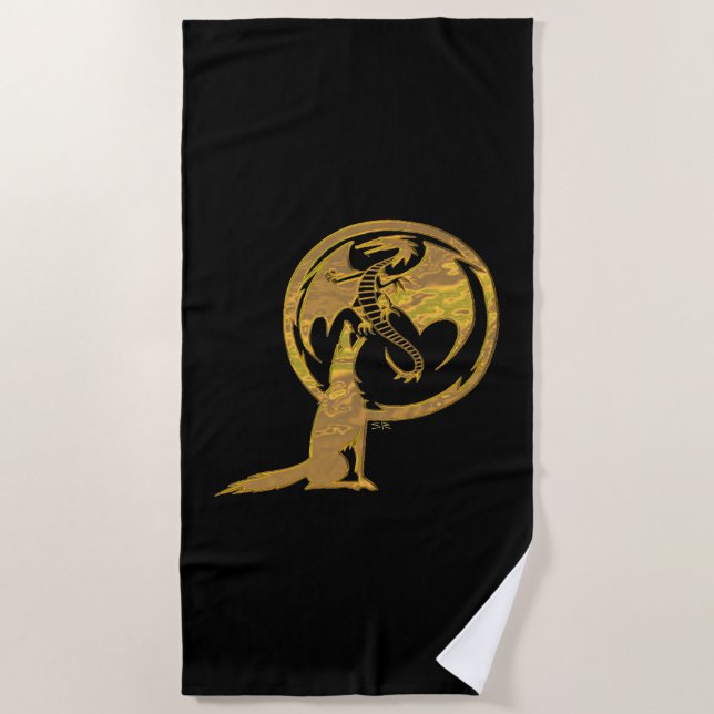 Wolf & Dragon Gold serviette de plage noire (Devant)
