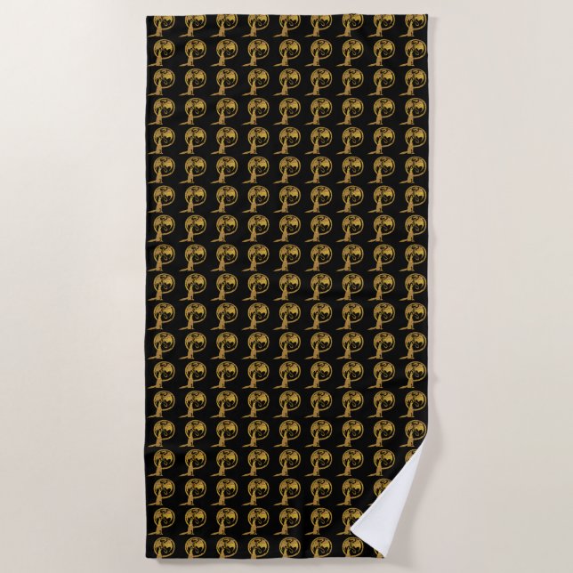 Wolf & Dragon Gold serviette de plage noire (Devant)