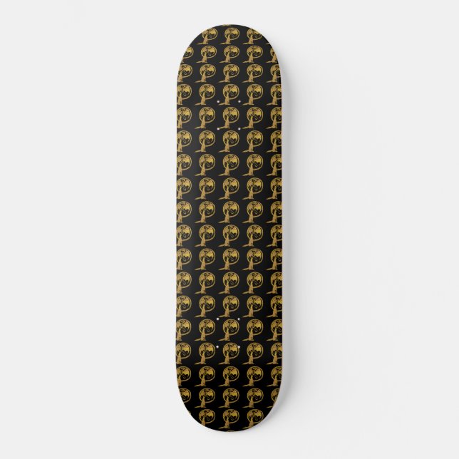 Wolf & Dragon or noir skateboard (Recto)