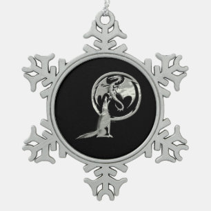 Wolf & Dragon silver blk pewter snowflake ornament