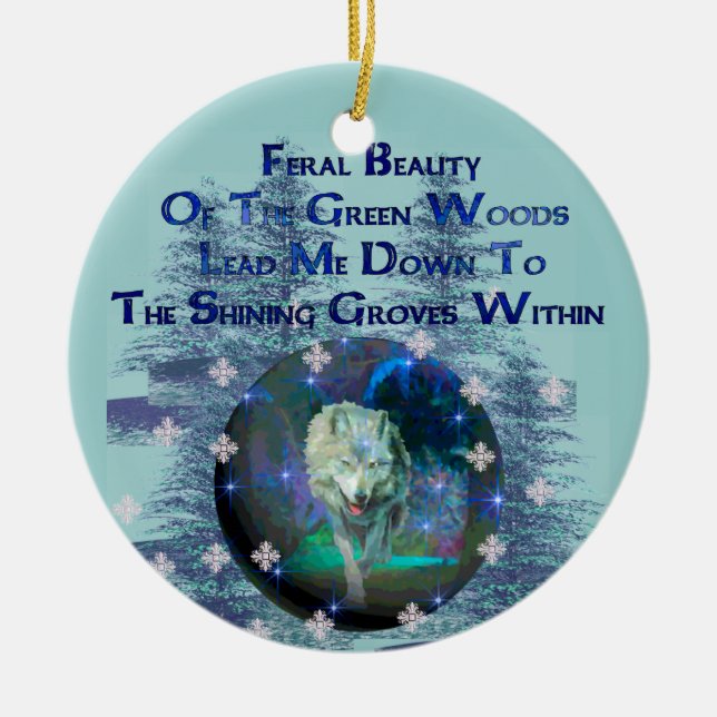 Wolf Dreams Gifts Ceramic Ornament (Front)
