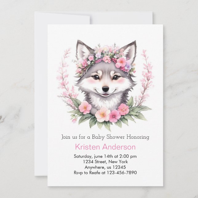 Wolf Dreamscape Pink Girl Baby Shower Invitation (Front)