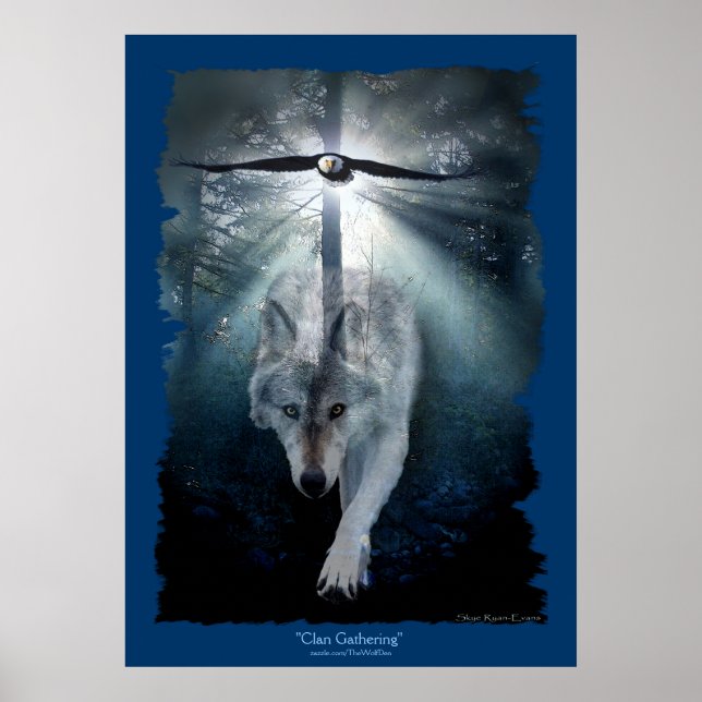 Wolf & Eagle Clan Gathering Wildlife Art Poster (Front)
