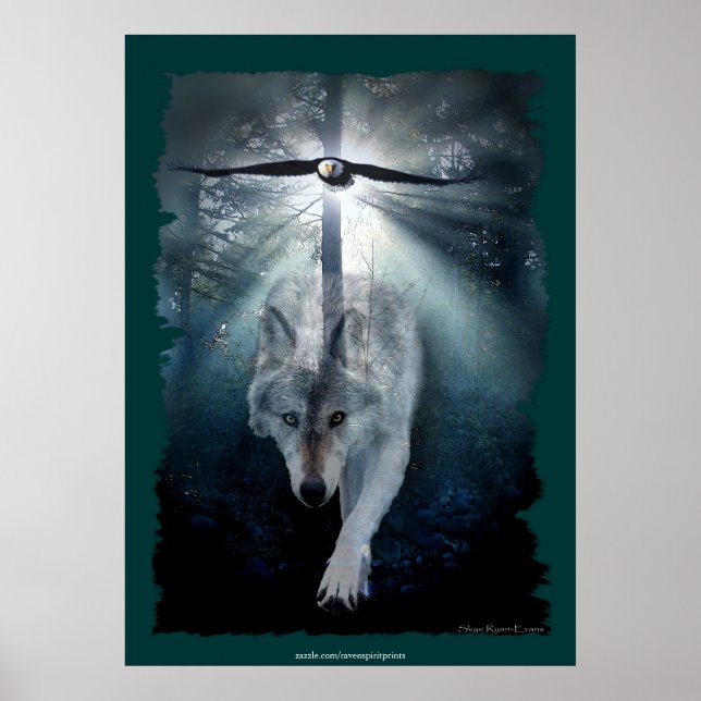 Wolf & Eagle Spiritual Wildlife Art Poster (Front)