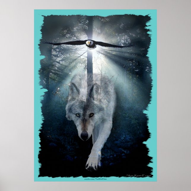 Wolf & Eagle Wildlife Art Poster (Front)