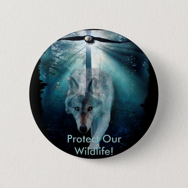 WOLF & EAGLE Wildlife Series 2 Inch Round Button (Front)