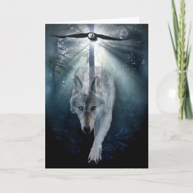 Wolf & Eagle Wildlife Support Blank Greeting-card Card (Front)