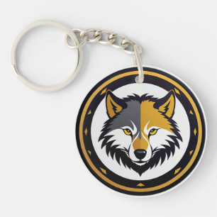 Wolf Emblem Logo With Golden Circle Keychain