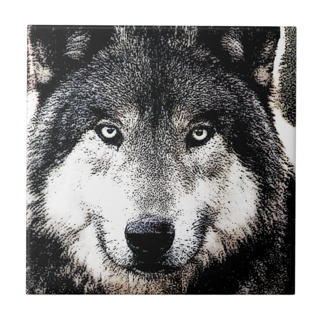 Wolf Eyes - Black & White Wild Animal Artwork Tile (Front)