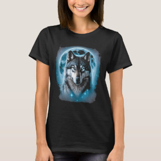 Wolf Face and Moon Graphic T-Shirt