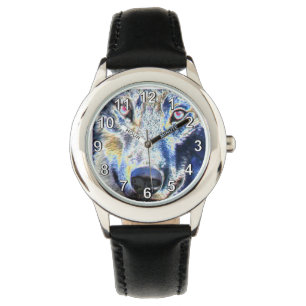 Wolf face coloured watch