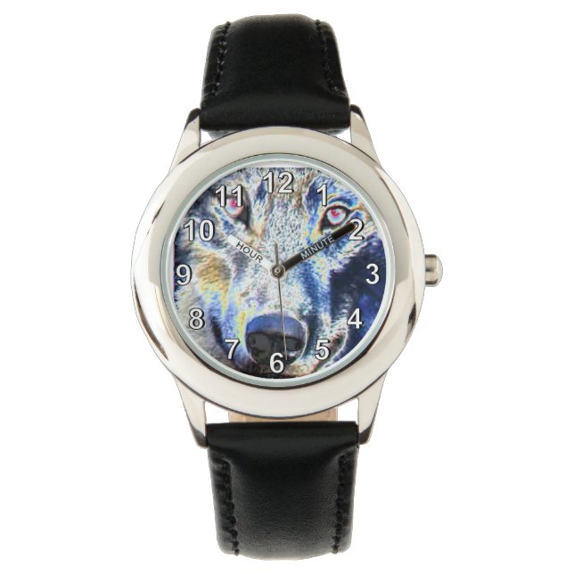 Wolf face coloured watch (Front)