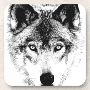 Wolf Face. Digital Wildlife Image. Coaster