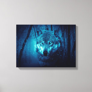 Wolf face in dark fantasy forest canvas print