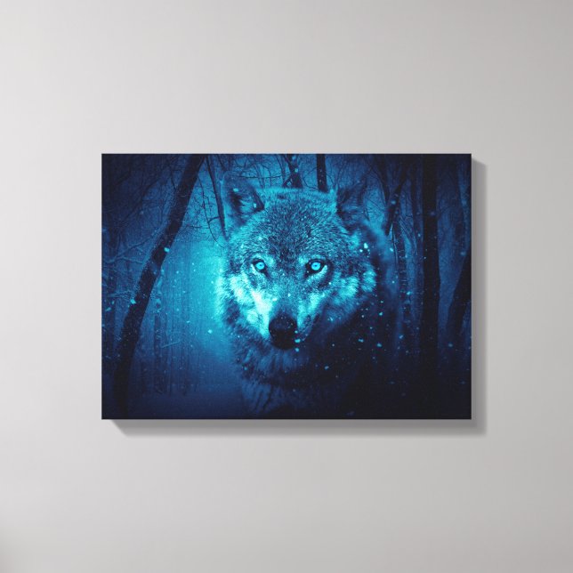 Wolf face in dark fantasy forest canvas print (Front)