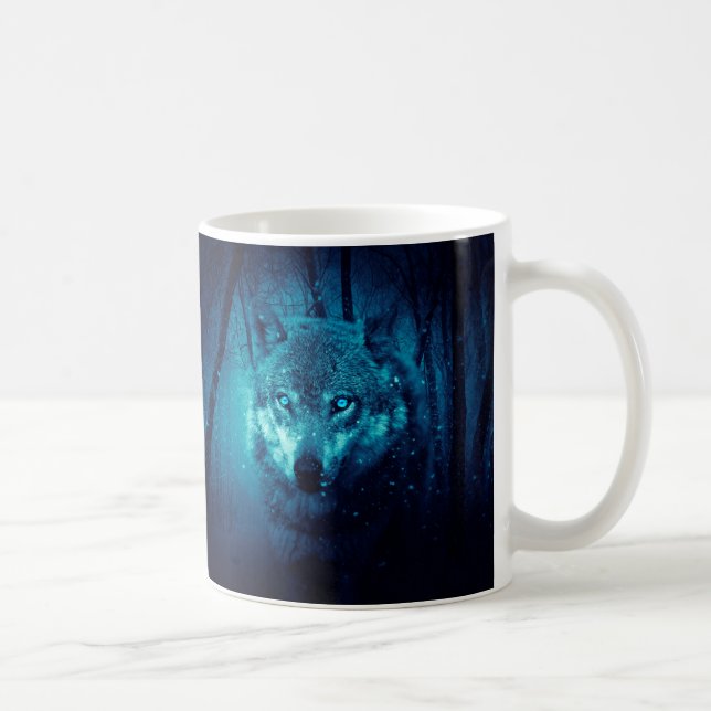 Wolf face in dark fantasy forest coffee mug (Right)