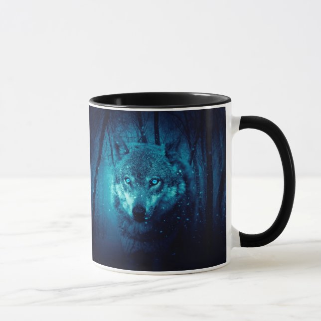 Wolf face in dark fantasy forest mug (Right)