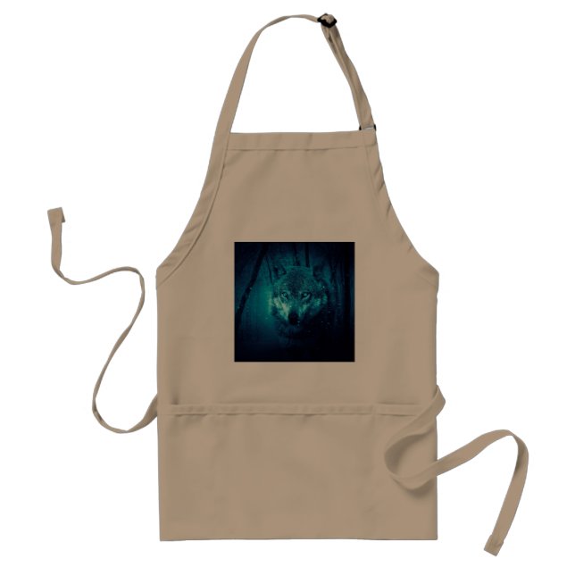 Wolf face in dark fantasy forest standard apron (Front)