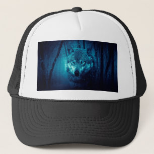 Wolf face in dark fantasy forest trucker hat