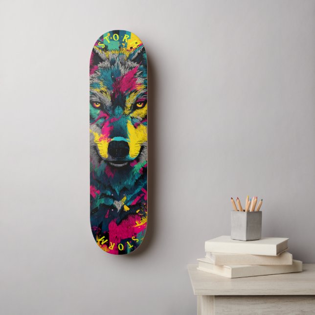 Wolf Face Neon Graffiti Art – Limited Edition Skateboard (Wall Art)