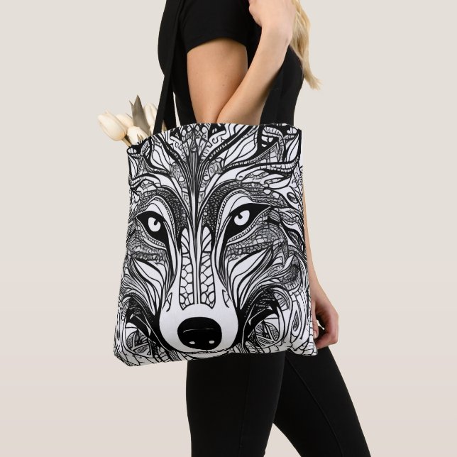 Wolf Face Tote Bag (Close Up)
