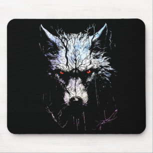 Wolf Face Trees Forest Animals Wildlife Retro Vint Mouse Pad