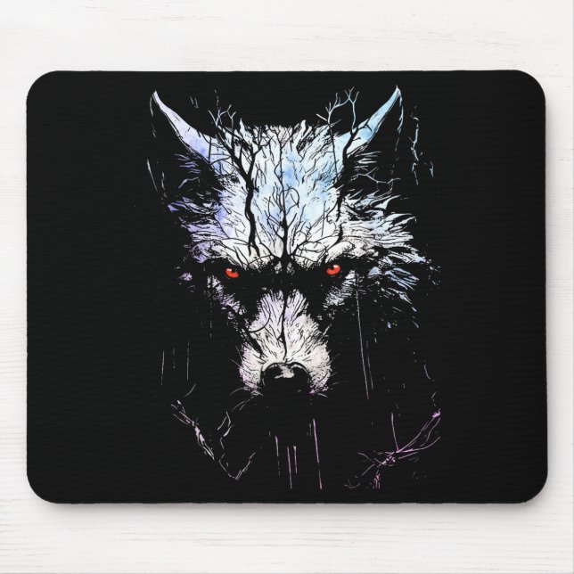 Wolf Face Trees Forest Animals Wildlife Retro Vint Mouse Pad (Front)