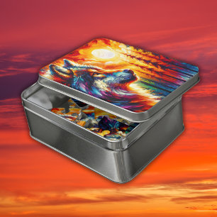 Wolf Face with Sun & Forest Jigsaw Puzzle