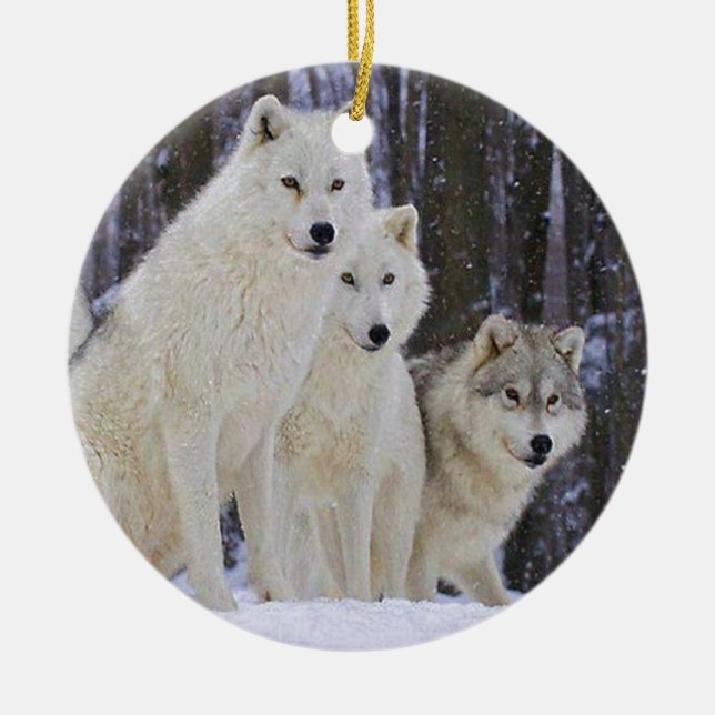Wolf Family Ceramic Ornament (Front)