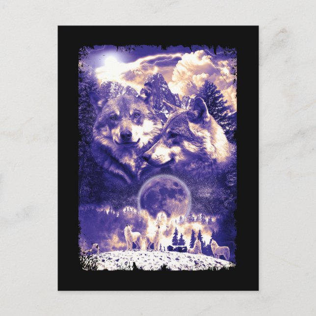 Wolf Family Howling Wolves Winter Mountains Postcard (Front)