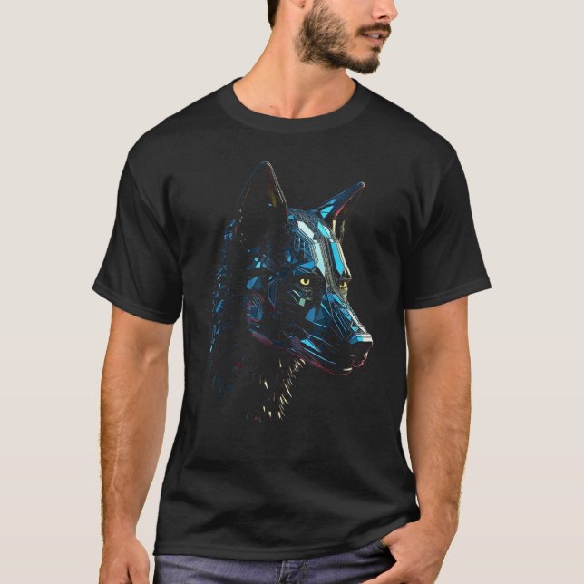 Wolf Fantasy  Dog Robot Polygon Animal Wolf T-Shirt (Front)