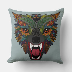 wolf fight flight silver throw pillow