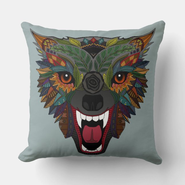wolf fight flight silver throw pillow (Front)